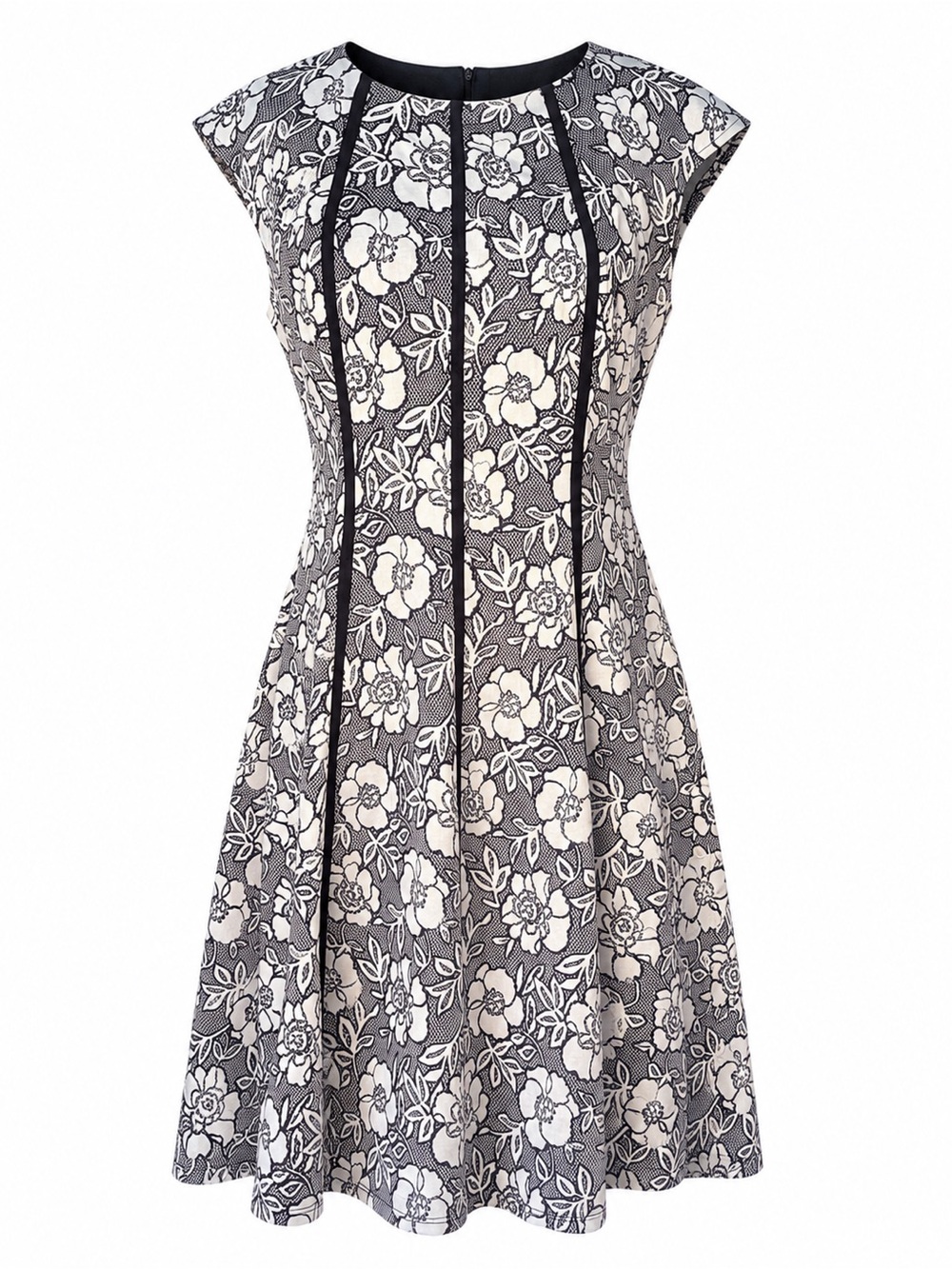 Danny & Nicole Floral Fit & Flare Dress Women’s Size 8 Black White Cap Sleeve NW